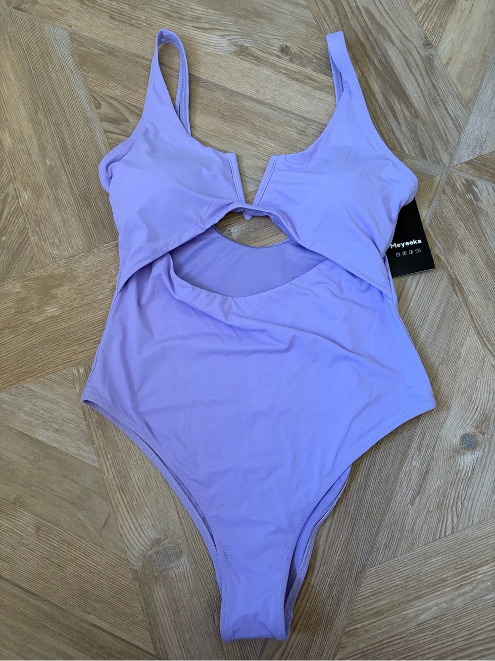 Meyeeka Purple Cutout One Piece Swimsuit Size Medium Neutral Beach Vacation